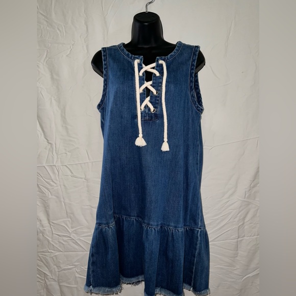 Aerie Denim Midi Dress with Nautical Knots & Frayed Hem - Picture 1 of 5